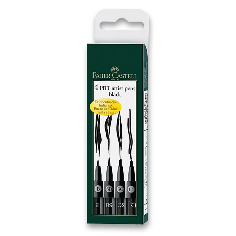 FABER-CASTELL PITT Artist Pen Liner, set 4ks černé "B-1,5"
