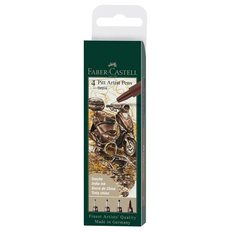 FABER-CASTELL PITT Artist Pen Liner, set 4ks sépia "S-B"