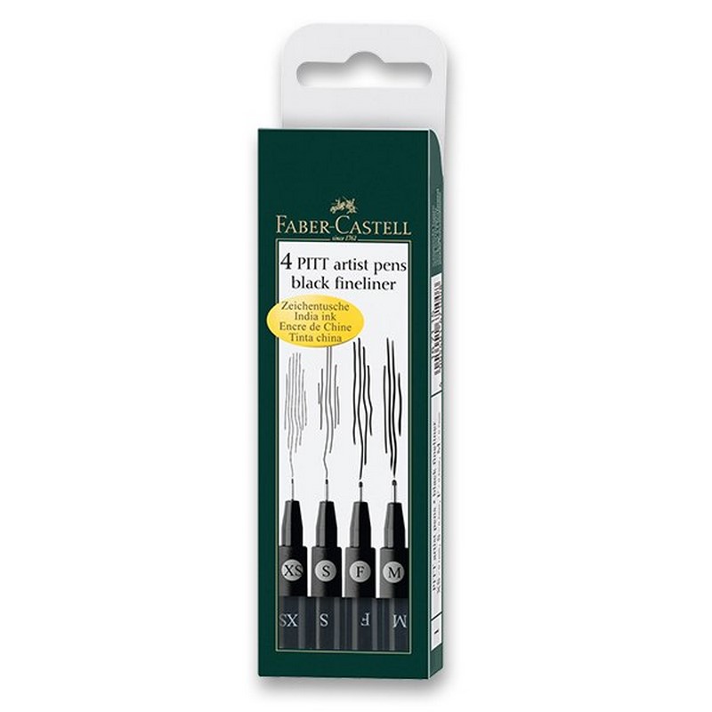 FABER-CASTELL PITT Artist Pen Liner, set 4ks černé "XS-M"
