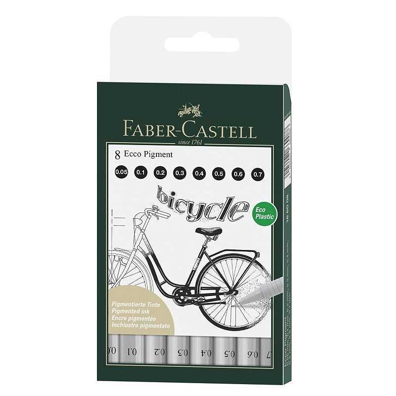 FABER-CASTELL ECCO Pigment, set 8ks černé "0,05-0,7"