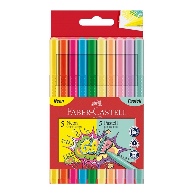 FABER-CASTELL fixy GRIP, set 10ks neon + pastel