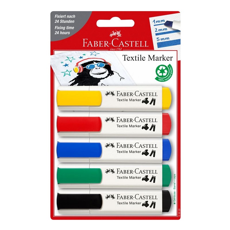 FABER-CASTELL fixy na textil, set 5ks základní