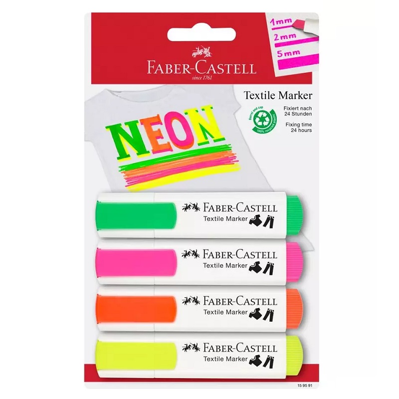 FABER-CASTELL fixy na textil, set 4ks neonové