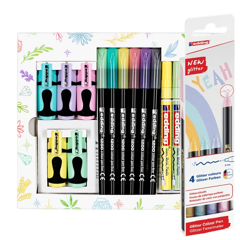 Sada EDDING Pastel Celebrations, 15ks + DÁREK fix EDDING 1200 GLITTER 4ks pastelové