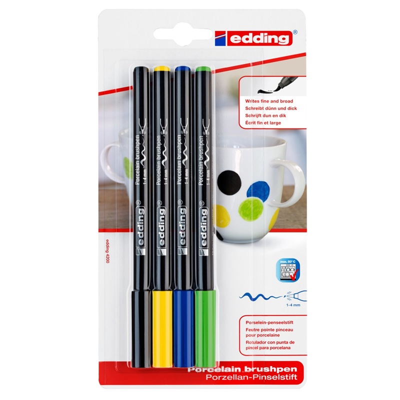 Štětcový fix EDDING 4200 na porcelán, 4ks studené tóny