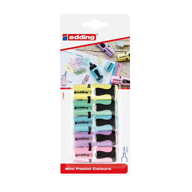 Zvýrazňovače EDDING 7 MINI, 5ks pastelové