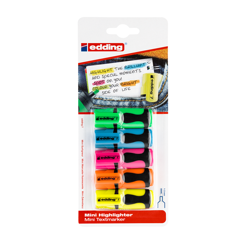 Zvýrazňovače EDDING 7 MINI, 5ks neonové