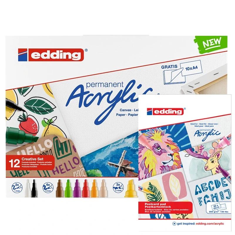 Akrylové fixy EDDING, 12 ks Creative + DÁREK blok EDDING Acrylic A6