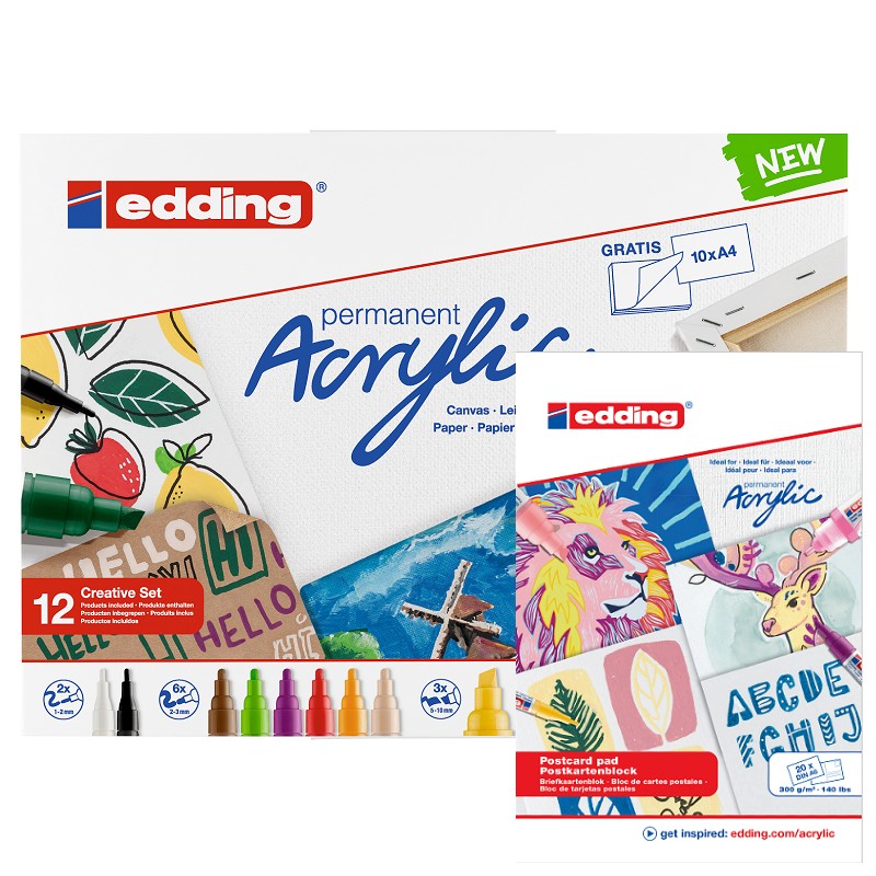 Akrylový popisovač EDDING, 12ks Creative + DÁREK blok EDDING Acrylic A6