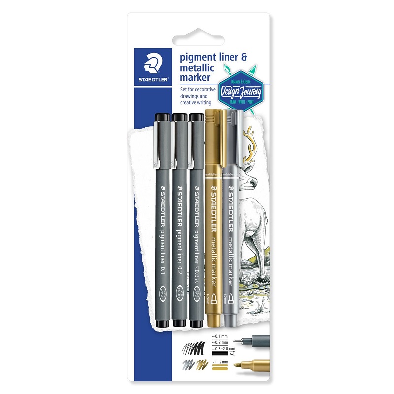 Liner STAEDTLER a metalický popisovač Design Journey, 5ks