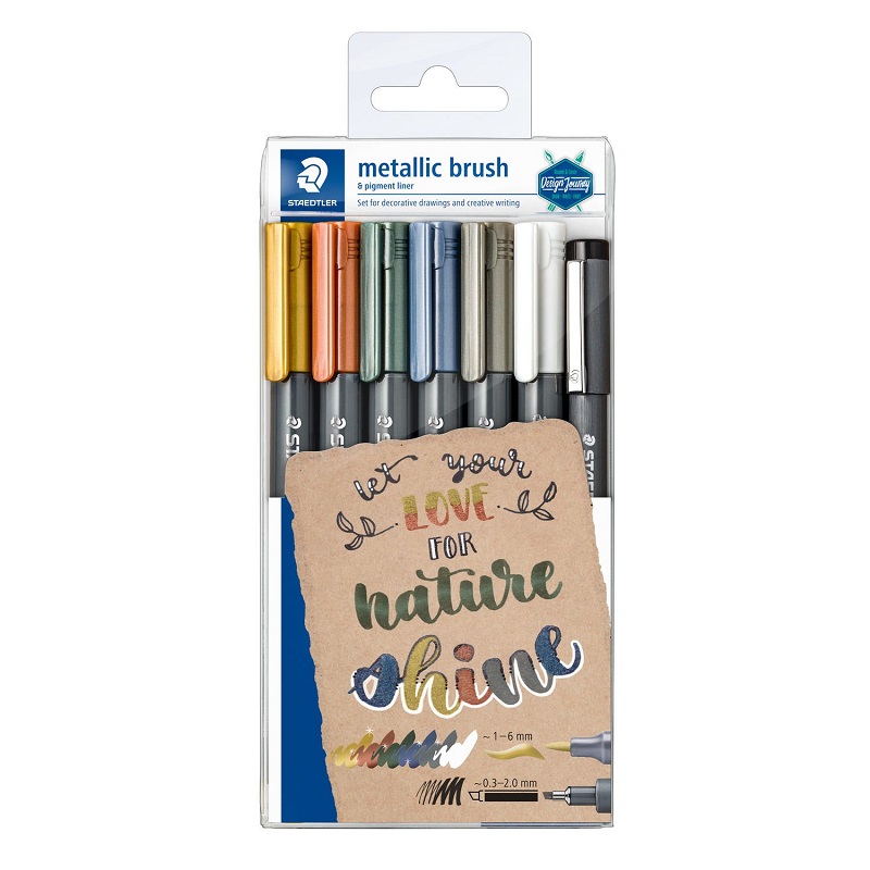 STAEDTLER Metalický štětcový popisovač STAEDTLER, 6ks + liner