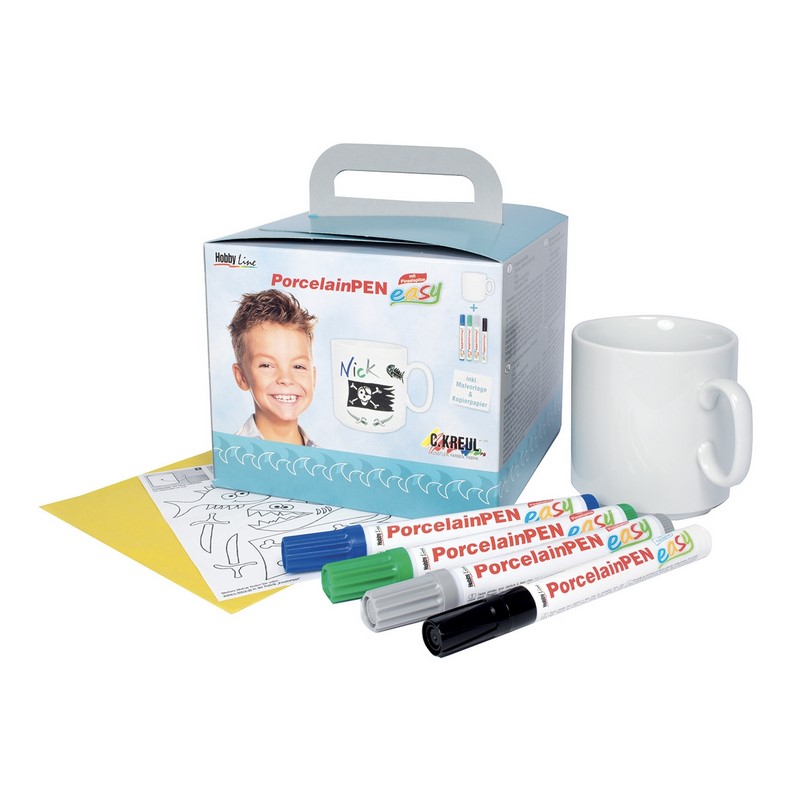 Popisovač na porcelán KREUL EASY, sada s hrníčkem pro kluky
