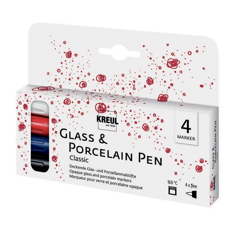 Popisovač na sklo a porcelán KREUL CLASSIC "F", sada 4ks
