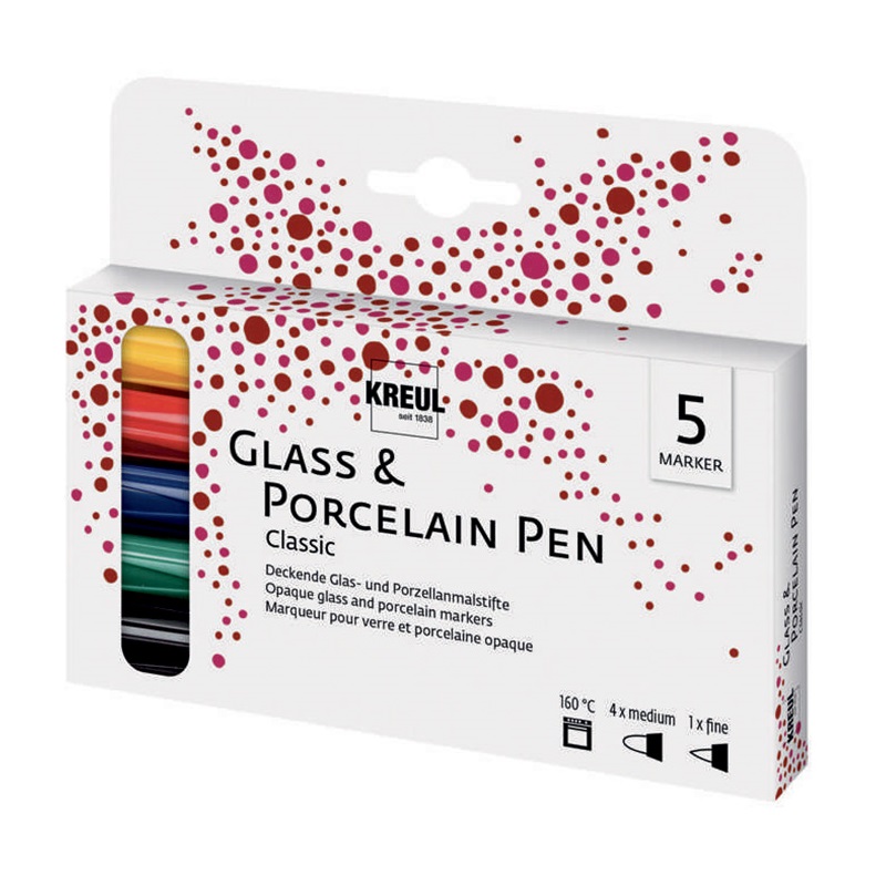 Popisovač na sklo a porcelán KREUL CLASSIC "M", sada 5ks