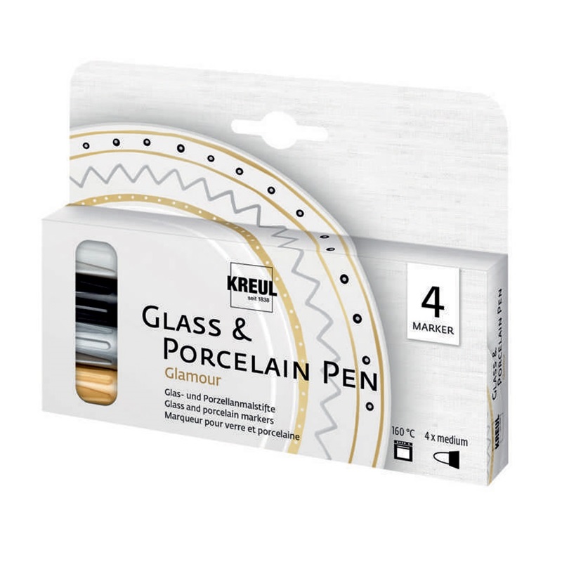 Popisovač na sklo a porcelán KREUL GLAMOUR "M", sada 4ks