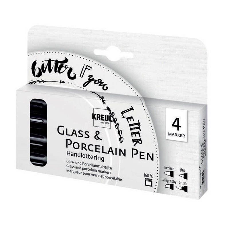 Popisovač na sklo a porcelán KREUL HANDLETTERING, sada 4ks