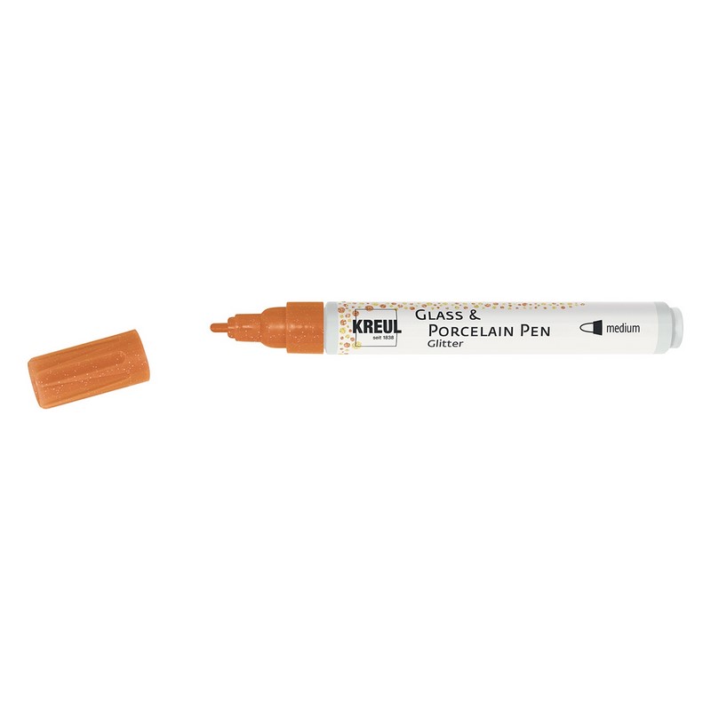 Popisovač na sklo a porcelán KREUL GLITTER "M", oranžový