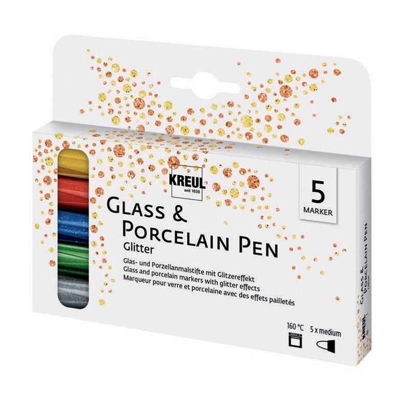 Popisovač na sklo a porcelán KREUL GLITTER "M", sada 5ks