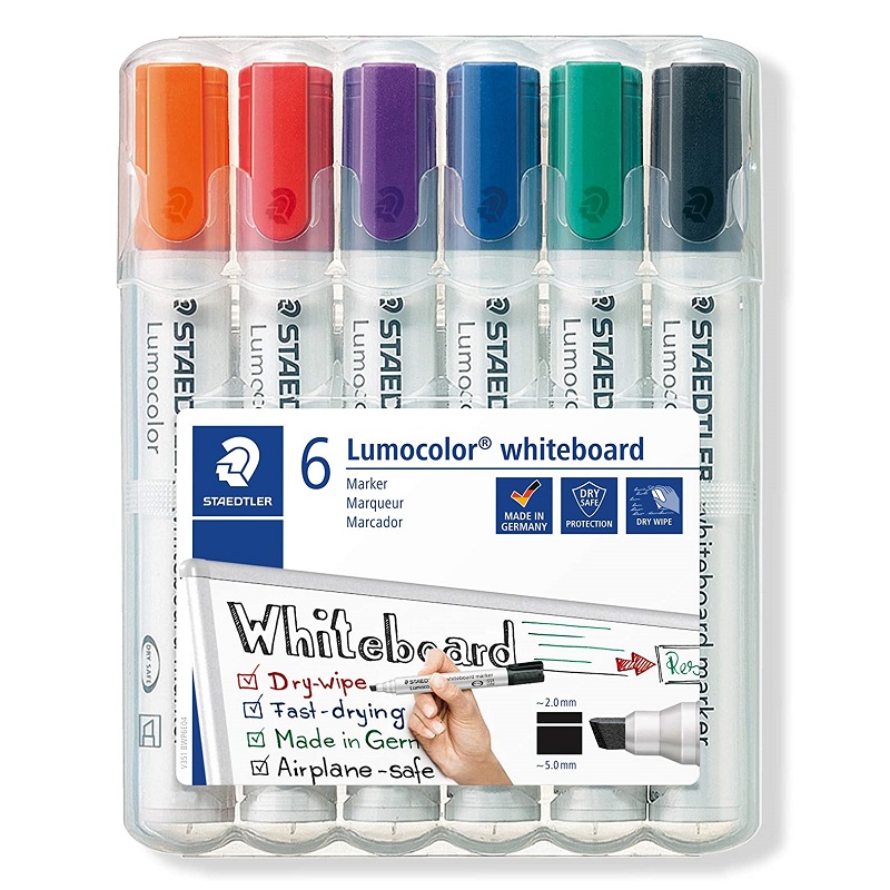 STAEDTLER Lumocolor na bílé tabule, 6ks šikmý hrot