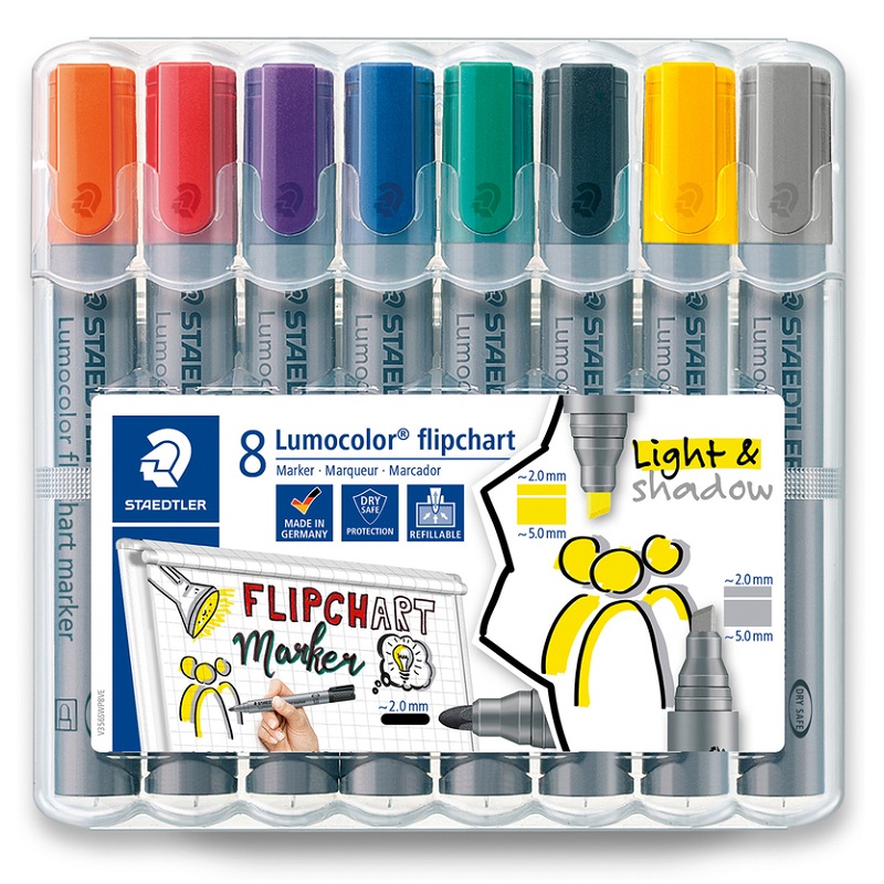 STAEDTLER Lumocolor na flipchart, 8ks kulatý + šikmý hrot