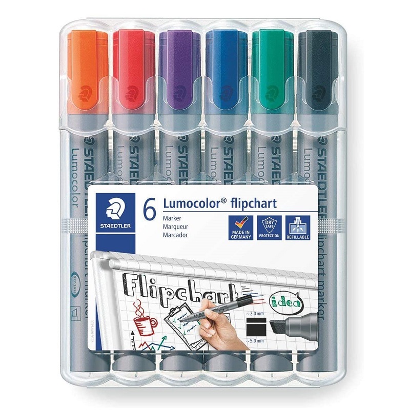 STAEDTLER Lumocolor na flipchart, 6ks šikmý hrot