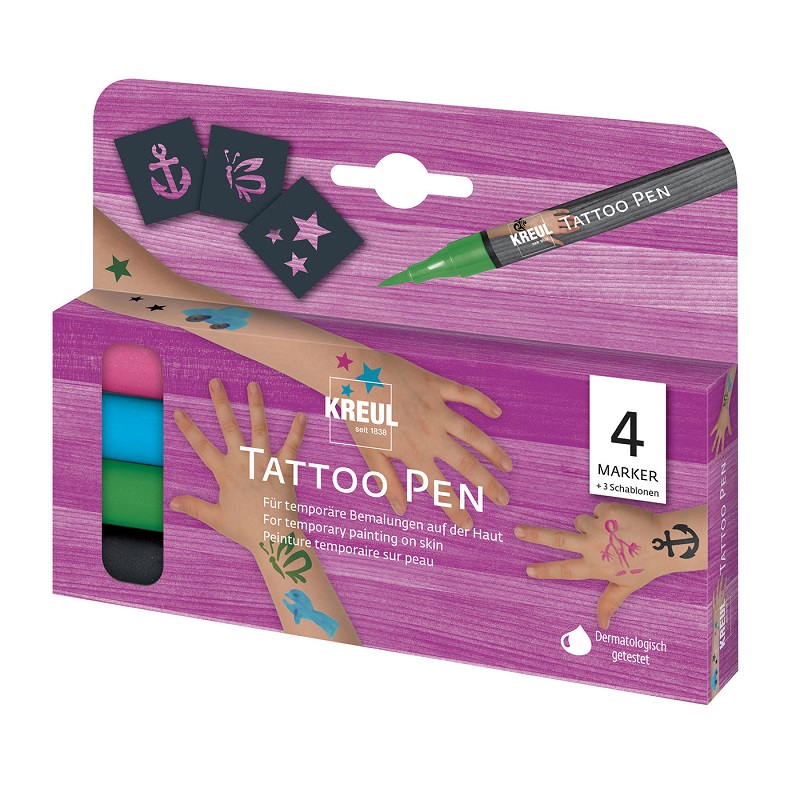 Tetovací popisovač KREUL Tattoo Pen, sada 4ks pro děti