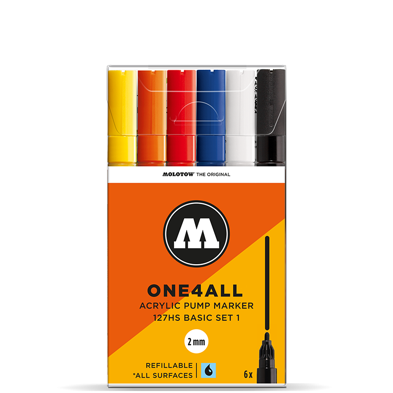 Akrylové fixy MOLOTOW One4All 127HS 2mm, 6ks základní A