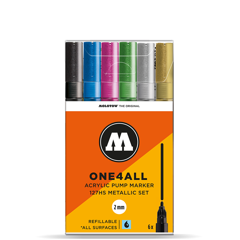 Akrylové fixy MOLOTOW One4All 127HS 2mm, 6ks metalické