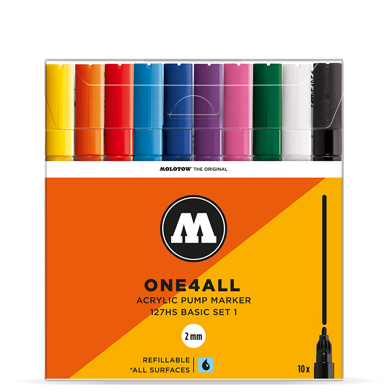 Akrylové fixy MOLOTOW One4All 127HS 2mm, 10ks základní A
