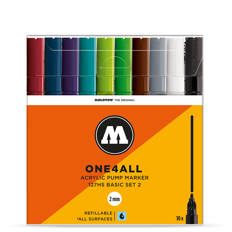 Akrylové fixy MOLOTOW One4All 127HS 2mm, 10ks základní B