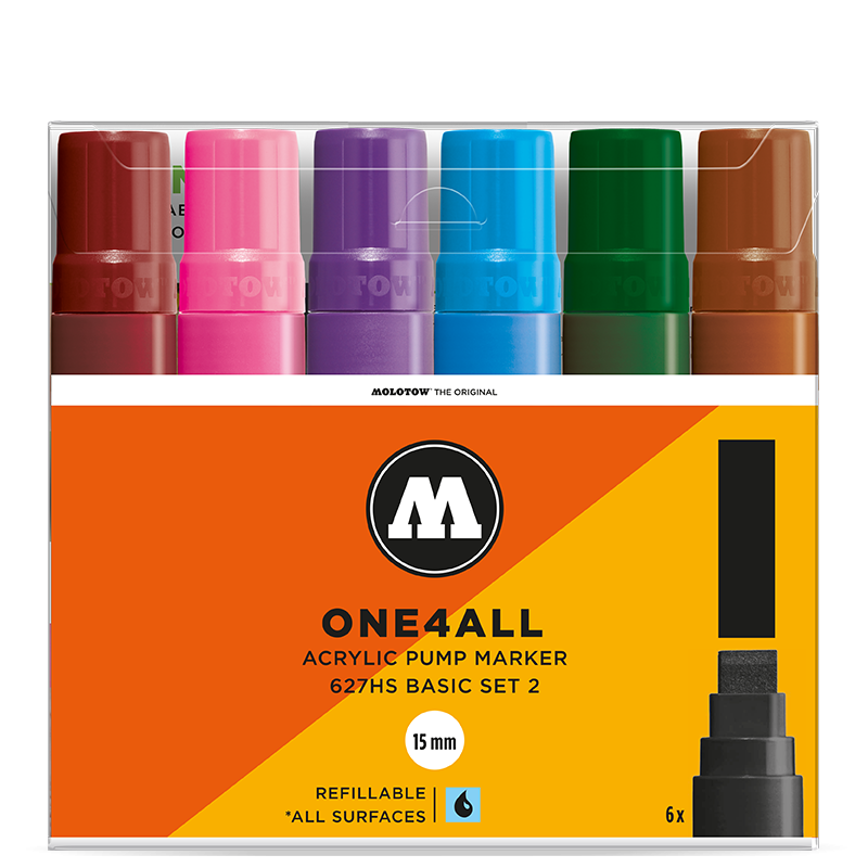 Akrylové fixy MOLOTOW One4All 627HS 15mm, 6ks základní B