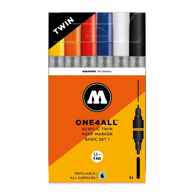 Akrylové fixy MOLOTOW One4All Twin, 6ks základní A