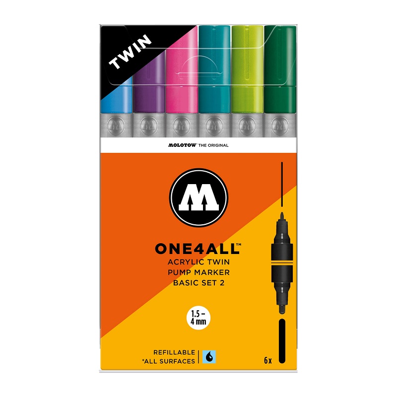 Akrylové fixy MOLOTOW One4All Twin, 6ks základní B