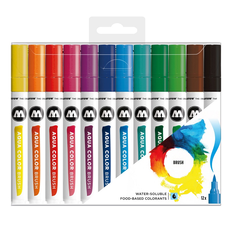 Akvarelové fixy MOLOTOW Aqua Color Brush, 12ks základní A