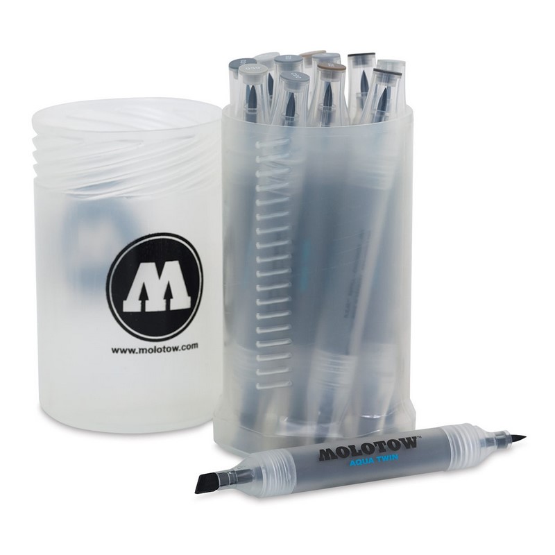 Akvarelové fixy MOLOTOW Aqua Twin, 12ks šedé