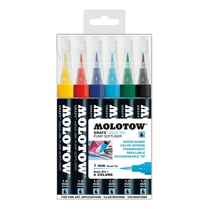 Akvarelové fixy MOLOTOW GRAFX Aqua Ink, 6ks základní A