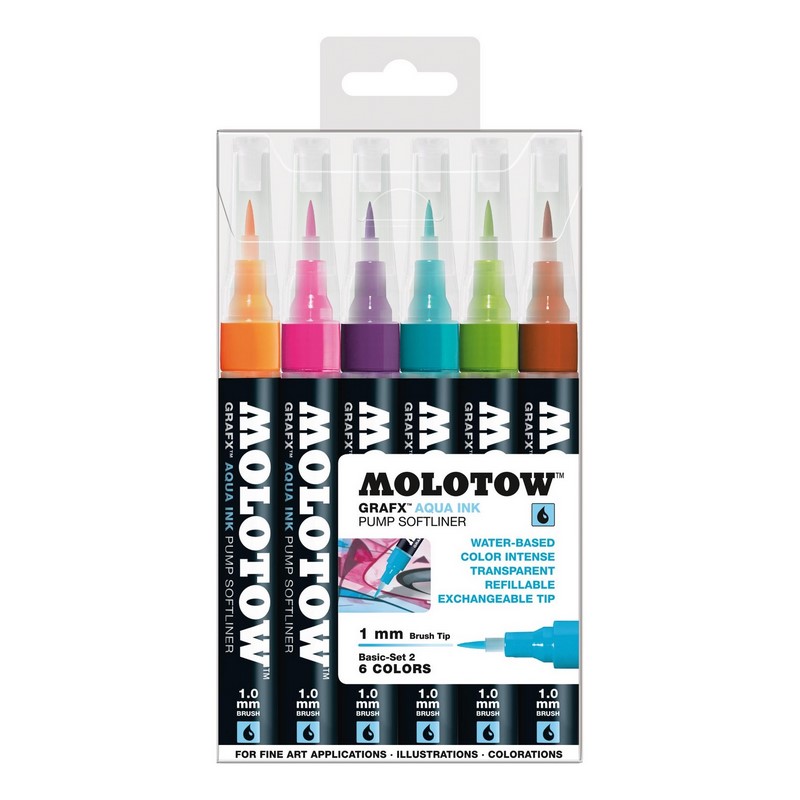Akvarelové fixy MOLOTOW GRAFX Aqua Ink, 6ks základní B
