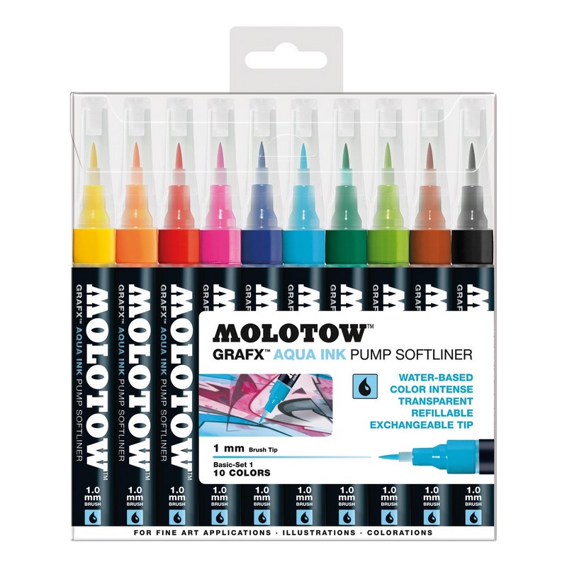 Akvarelové fixy MOLOTOW GRAFX Aqua Ink, 10ks základní