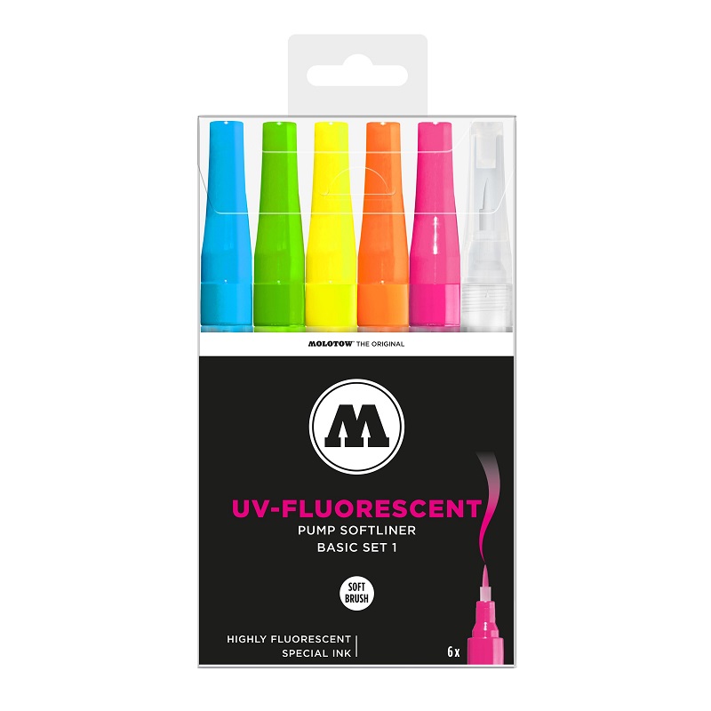 Lihové fixy MOLOTOW GRAFX, 6ks UV-FLUORESCENT Neon Brush