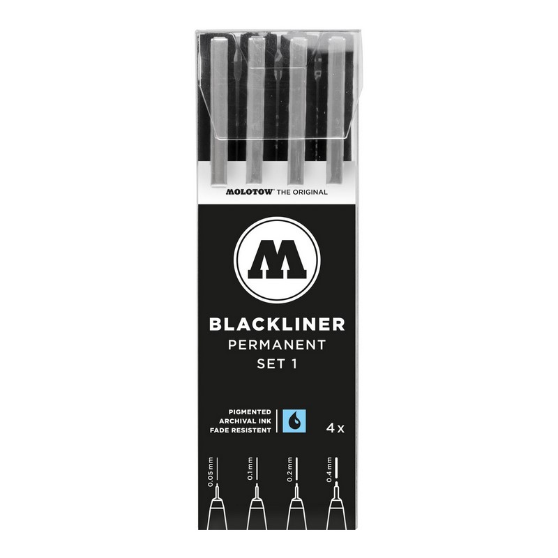Technické linery MOLOTOW Blackliner, černé 4ks 0,05-0,4mm