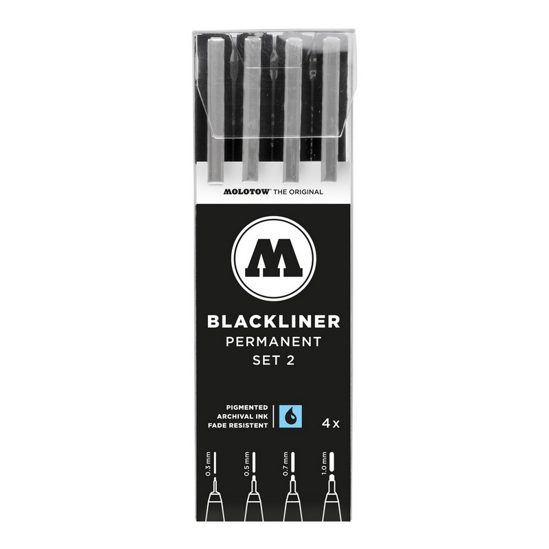Technické linery MOLOTOW Blackliner, černé 4ks 0,3-1,0mm