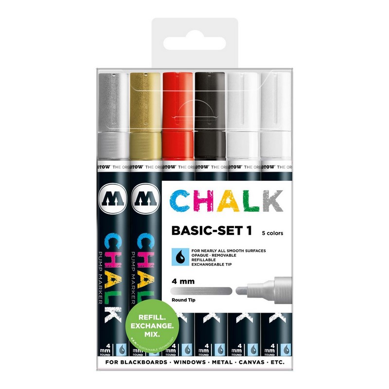 Křídové fixy MOLOTOW Chalk na sklo 4mm, 6ks základní