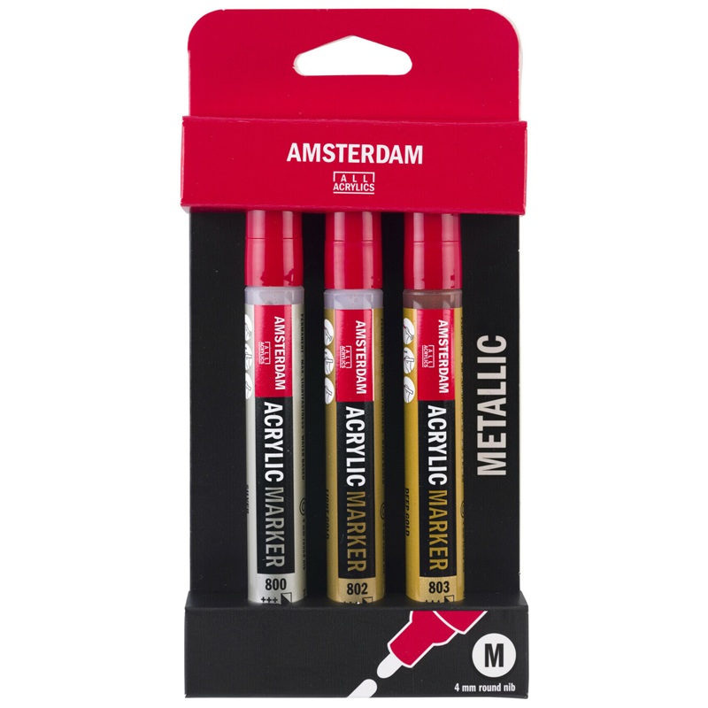 AMSTERDAM Acrylic Marker 4mm, 3ks metalické