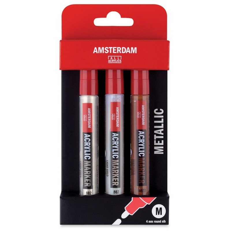 AMSTERDAM Acrylic Marker 4mm, 3ks metalické