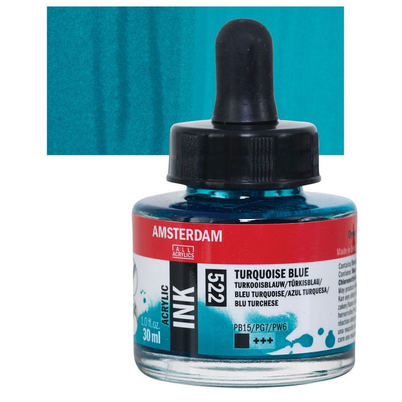 AMSTERDAM Acrylic Ink 30ml, 522 turquoise blue