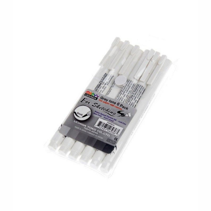 Liner MARVY BRUSH For Drawing, 6ks šedé