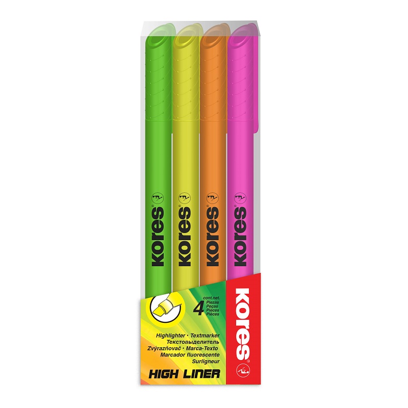 KORES zvýrazňovač High Liner, 4ks