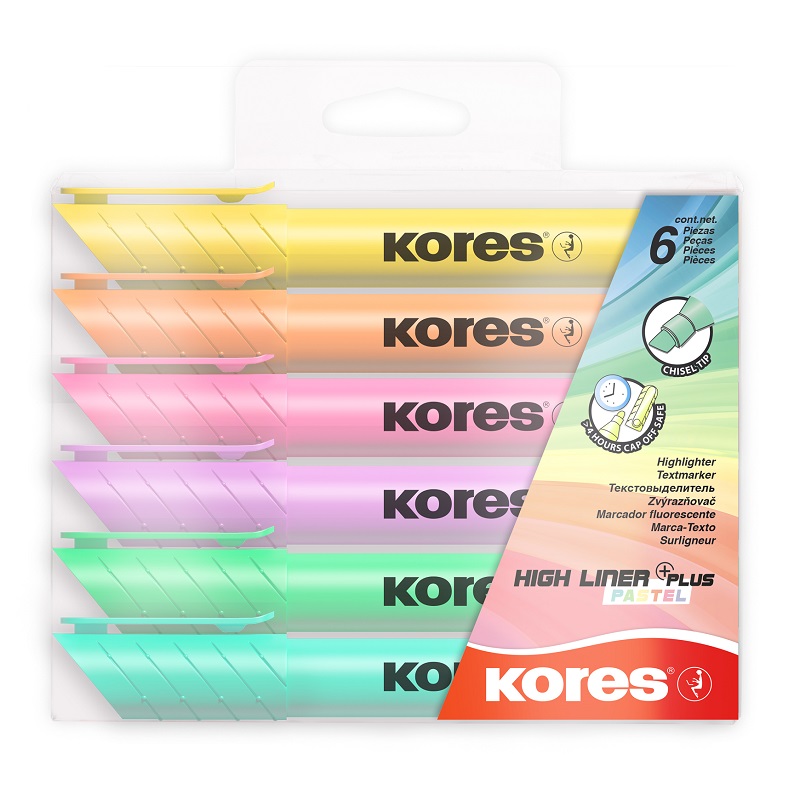 KORES zvýrazňovač High Liner PLUS, 6ks pastelové