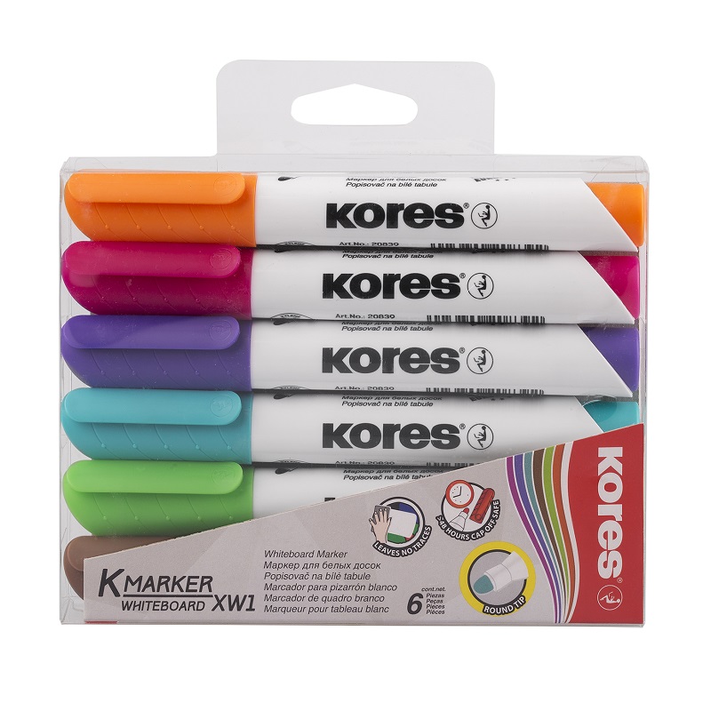 KORES popisovač na bílé tabule K-Marker kulatý, 6ks