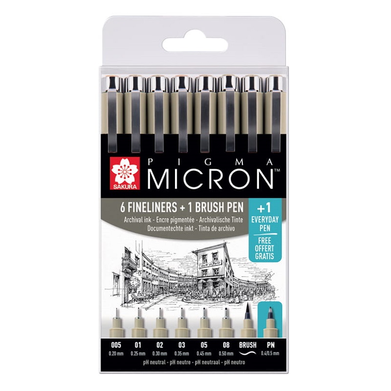 Sakura PIGMA MICRON, set 7+1ks